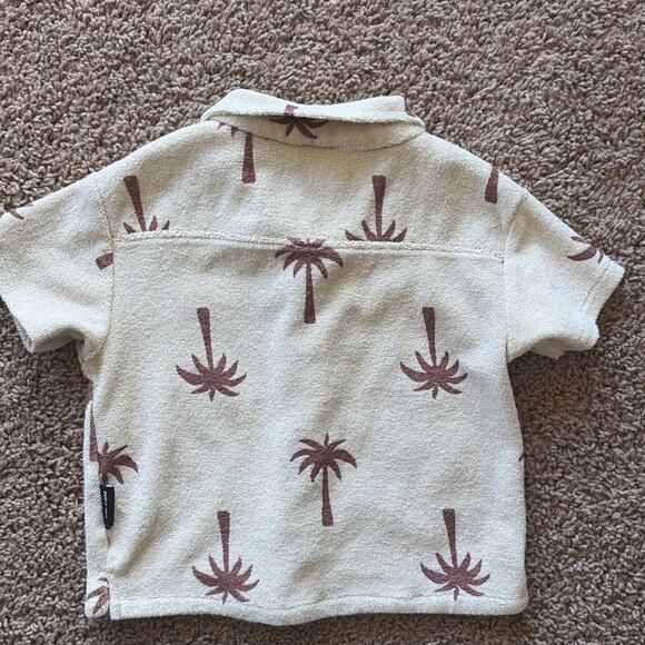 Volcom Beige Brown Tropical Palm Hawaiian Terry Cloth Button Up Shirt Boy 24M - Picture 7 of 12